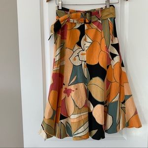 ⭐️NWT!⭐️Biacci Flared Mod Floral Print Belted Linen Skirt Sz 2 + MEASUREMENTS